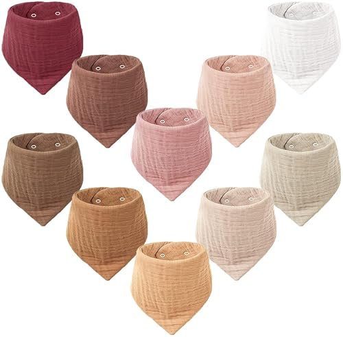 Konssy 10 Pack Baby Muslin Bandana Bibs by Konssy