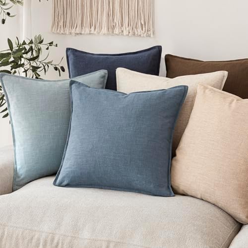 Foindtower Linen Solid Decorative Throw Pillow Covers 20x20 Inch Misty Blue - Image 7