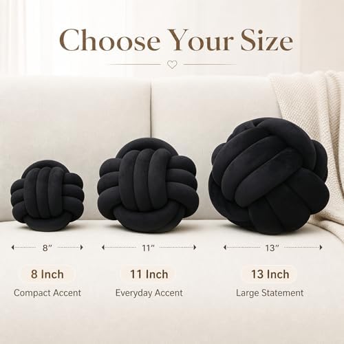 Petrella Black Knot Pillow Ball, 11 Inch Round Decorative Pillow - Image 3