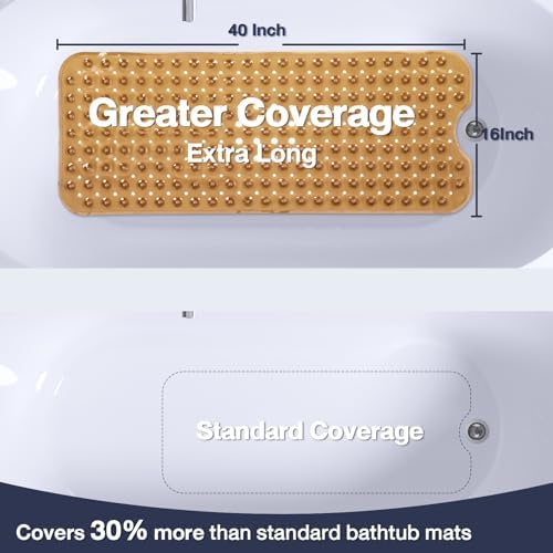 Extra Long Bathtub Mat Non Slip Bath Mat Clear Brown 40"x16" Full - Image 2