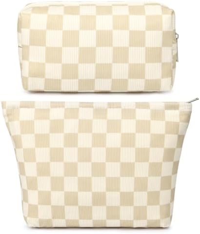 SOIDRAM 2 Pcs Checkered Makeup Bag Large Cosmetic Bag Toiletry Bag Makeup Pouch by SOIDRAM