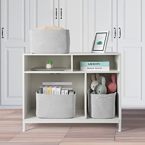 XUANGUO Woven Cotton Rope Storage Baskets 15x10x9.3" 3 Pack Grey - Image 4