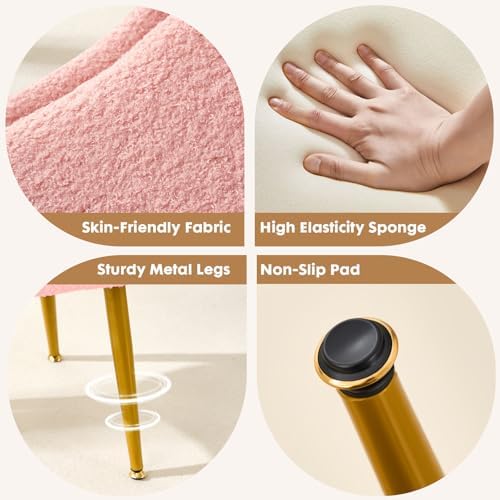 Pink Vanity Storage Chair with Back, Teddy Fleece Vanity Stool - Image 6
