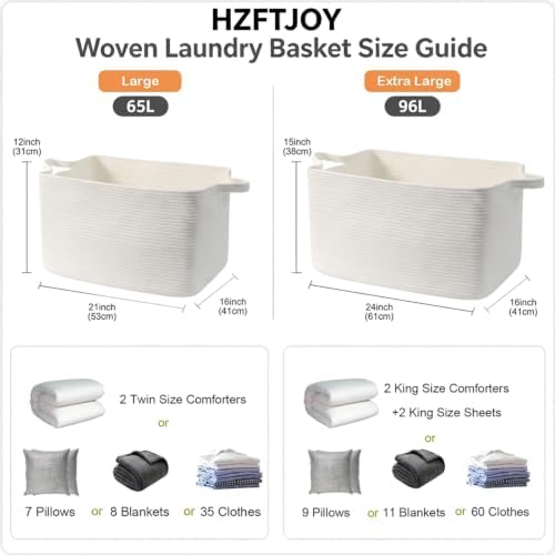 96L Woven Laundry Basket with Handles, Extra Blanket Basket - Image 2