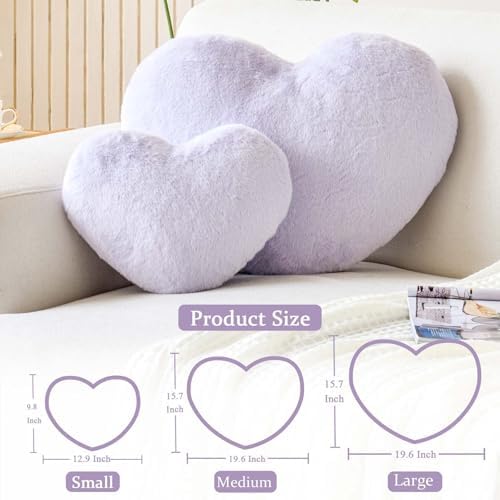 XVTRU Lavender Heart Pillows, Cute Heart Decorative Pillow, Heart Shaped Throw - Image 2