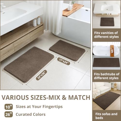 Polyester Bathroom Runner Rug 24"x72" Brown, Soft Shaggy Bath Mat - Image 3