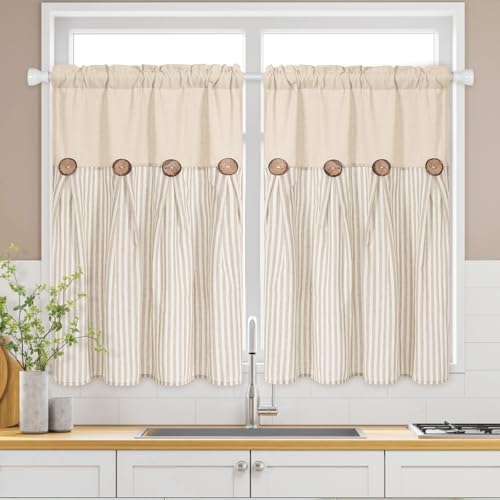 ASPMIZ Boho Linen Kitchen Curtains 36 Inch Length, Farmhouse Kitchen Window by ASPMIZ
