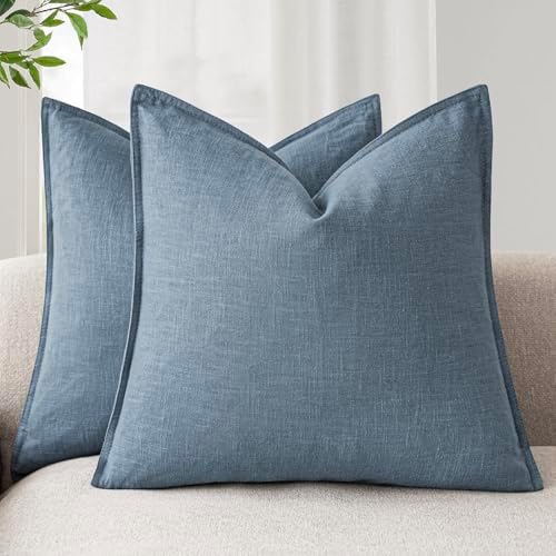 Foindtower Linen Solid Decorative Throw Pillow Covers 20x20 Inch Misty Blue by Foindtower