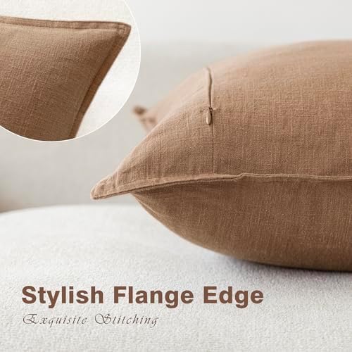 Foindtower Decorative Linen Lumbar Throw Pillow Covers 12x20 Light Brown - Image 3