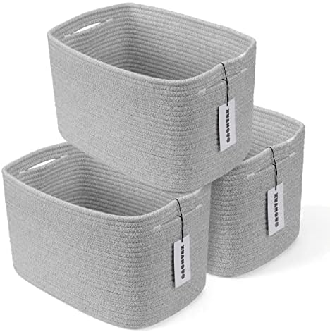 XUANGUO Woven Cotton Rope Storage Baskets 15x10x9.3" 3 Pack Grey by XUANGUO