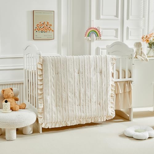 3 Pieces Tufted Stripes Crib Bedding Set - Image 2