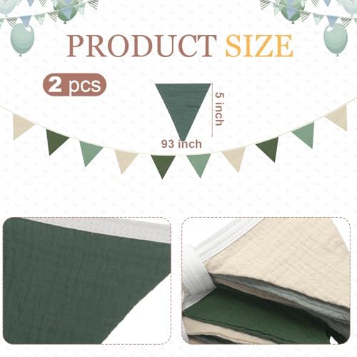 Oudain 2 Pcs Pennant Banner Flags Nursery Garland Triangle, Fresh Natural - Image 2