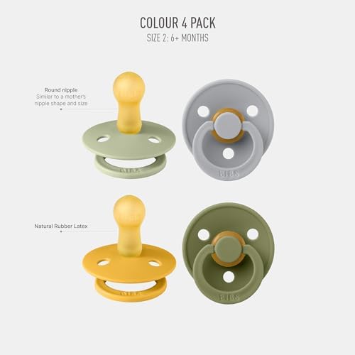 BIBS Pacifiers - Color 4 Pack | Round Nipple Baby Pacifier | BPA Free Natural - Image 2
