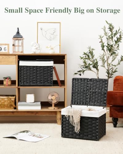 SETVSON Storage Basket with Lid, 2-Lid PE Rattan Storage Bin - Image 3