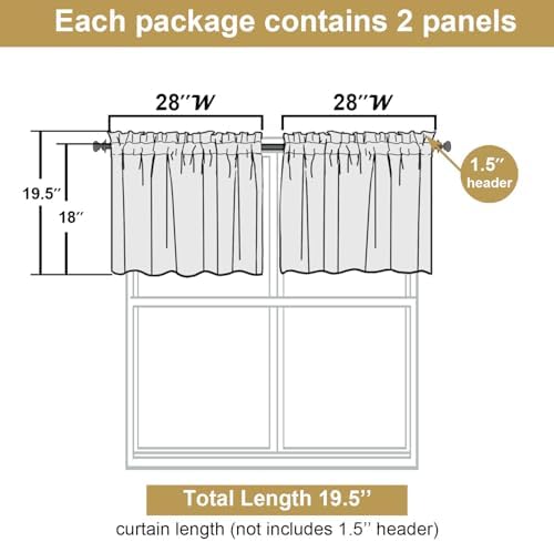 Lecloud Leia Black Sheer Kitchen Curtains 18 Inch Length 2 Pcs, Jacquard Leaf - Image 3