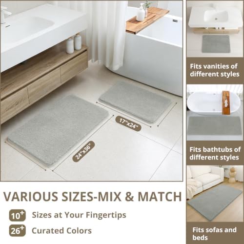 Polyester Bathroom Runner Rug 24"x60" Gray, Soft Shaggy Bath Mat - Image 3