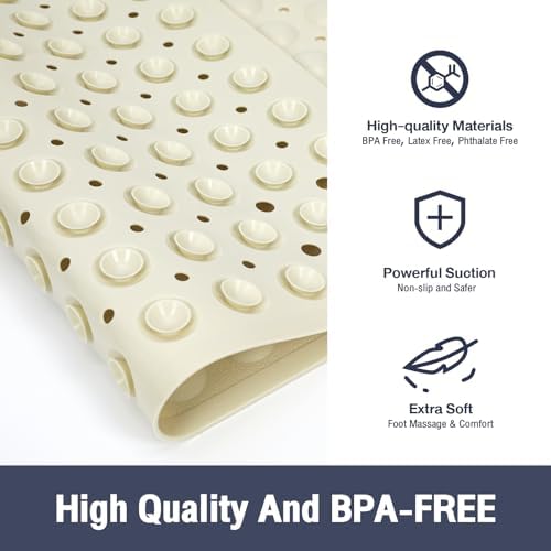 Square Shower Mat Bathtub Mat Tub Bath Mat Non Slip Beige 21"x21" - Image 2