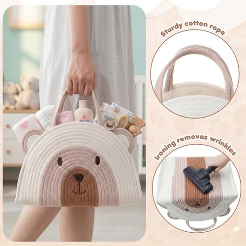Large Baby Diaper Caddy Organizer Cute Bear Cotton Rope Empty Gift Basket - Image 3