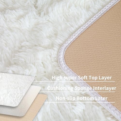 KCHOWUA Cream White Fluffy Area Rug 2x6 - Image 4
