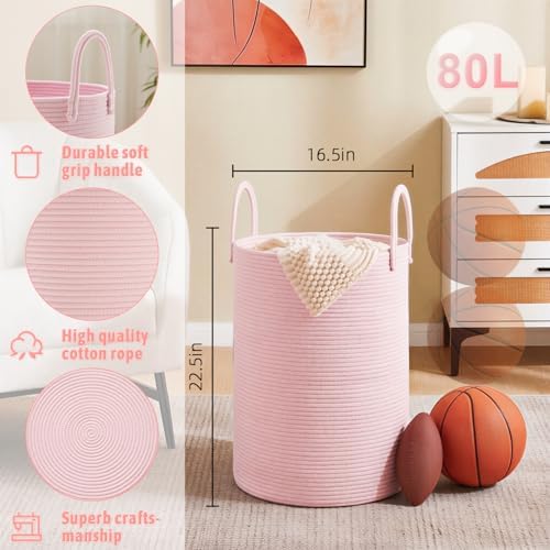 Artfeel Laundry Basket, Woven Cotton Rope Laundry Hamper, 80L - Image 6