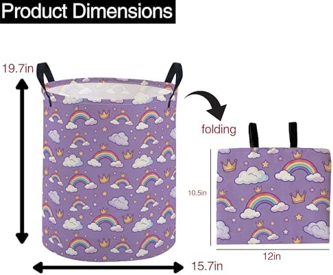 ESSME Kids Laundry Basket, Rainbow Hamper Collapsible Canvas Waterproof Storage - Image 2