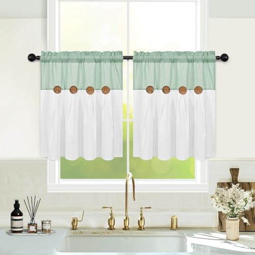 FRAMICS Boho Kitchen Curtains 24 Inch Length, Farmhouse Cotton Linen Tier by FRAMICS