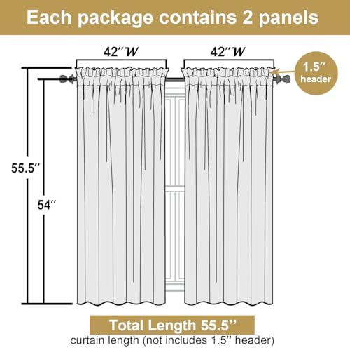 Lecloud Leia White Sheer Curtains 54 Inch Length 2 Panels, Voile Light - Image 3