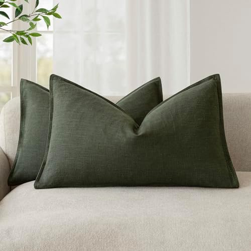 Foindtower Decorative Linen Lumbar Throw Pillow Covers 12x20 Dark Green by Foindtower