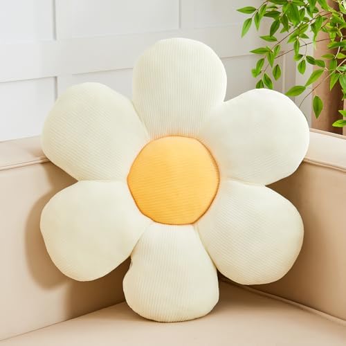 Kcvvcr White Yellow Flower Pillow, 14.9" Cute Flower Shaped Floor Pillow by Kcvvcr