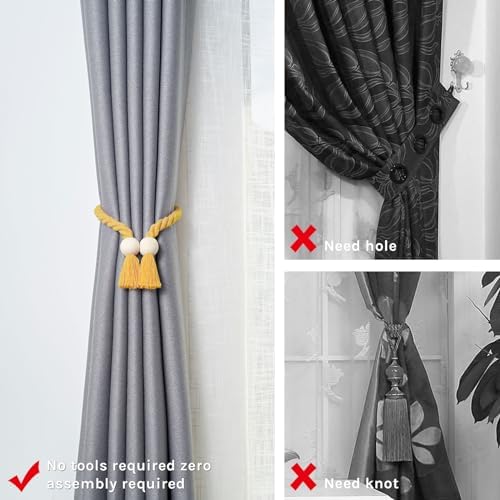 NICEEC 2 Pack Wooden Ball Magnetic Curtain Tiebacks Boho Home Decor Drape Tie - Image 2