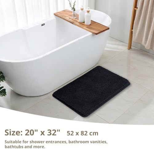 Polyester Bathroom Rug 20"x32" Black, Non-Slip Soft Shaggy Bath Mat - Image 2