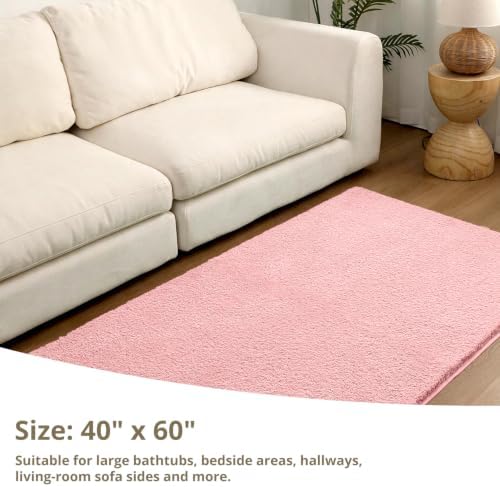 Polyester Bathroom Rug 40"x60" Pink, Large Soft Shaggy Bath Mat - Image 2