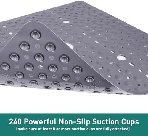 Large Square Shower Mat Bathtub Bath Mat Non Slip Gray 27"x27" - Image 4