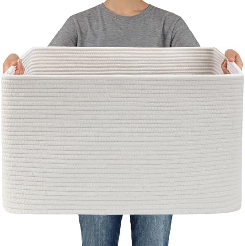 JMvicyroam 96L Large Woven Cotton Rope Blanket Basket by JMvicyroam