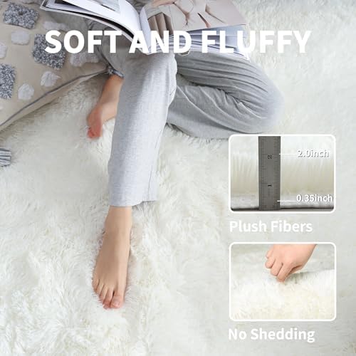 KCHOWUA Cream White Fluffy Area Rug 2x3 - Image 3