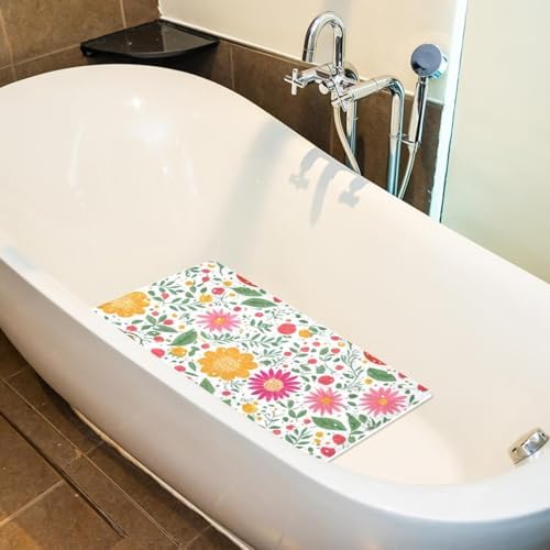 Bathtub Mat Non Slip 26.8x15.1In, Tomato Florals Bath Mat - Image 5