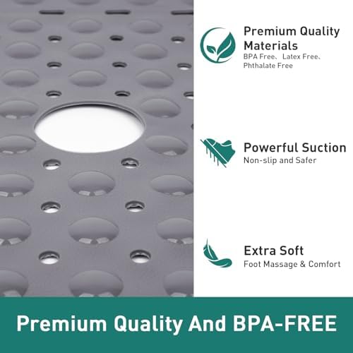 Large Square Shower Mat Bathtub Bath Mat Non Slip Gray 27"x27" - Image 6