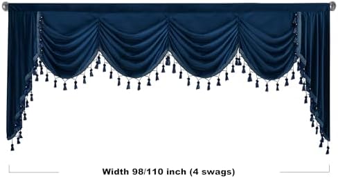 StangH Extra Wide Navy Blue Velvet Curtain Valance W110 inches, 1 Panel - Image 4