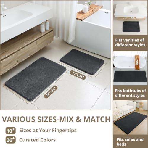 Polyester Bathroom Rug 17"x24" Dark Gray, Non-Slip Soft Bath Mat - Image 3