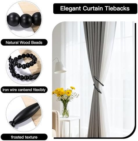 Wood Bead Curtain Tiebacks 4 Pack, No Drill Curtain Holdbacks - Image 4