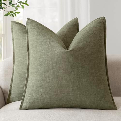 Foindtower Linen Decorative Throw Pillow Covers 24x24 Olive Branch Green by Foindtower