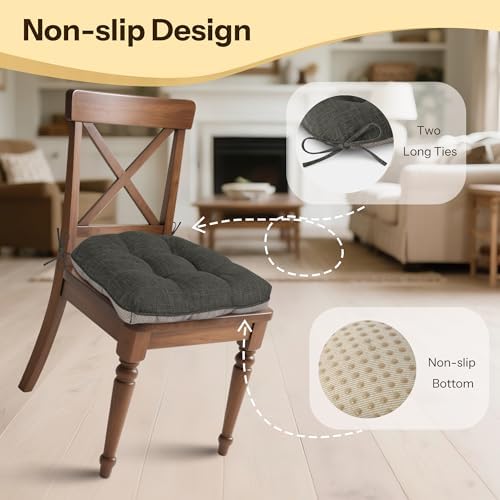Chair Cushions for Dining Chairs Set of 2, Dark Grey - Image 3