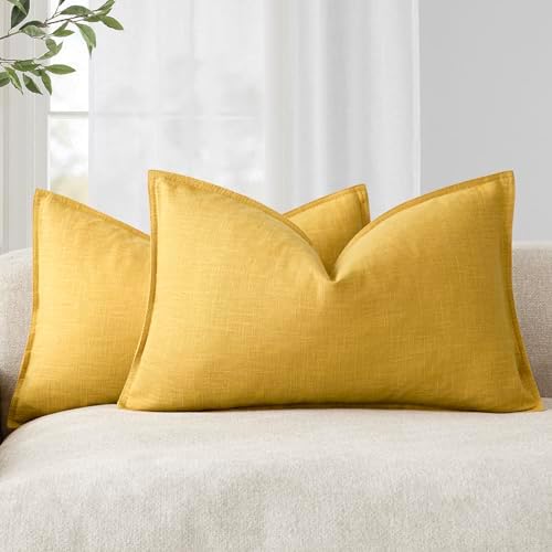 Foindtower Decorative Linen Lumbar Throw Pillow Covers 12x20 Ginger Yellow by Foindtower
