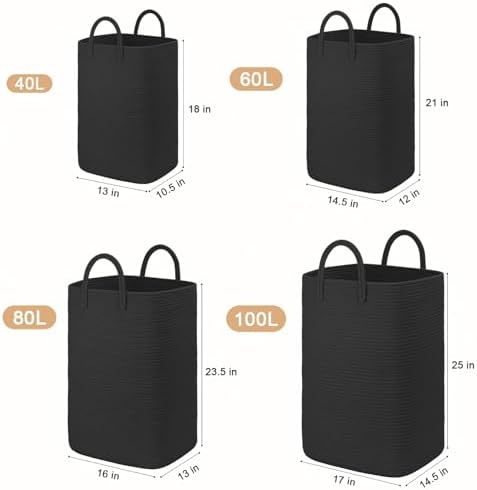 Artfeel Laundry Basket, Woven Cotton Rope Laundry Hamper, 80L Versatile Storage - Image 3