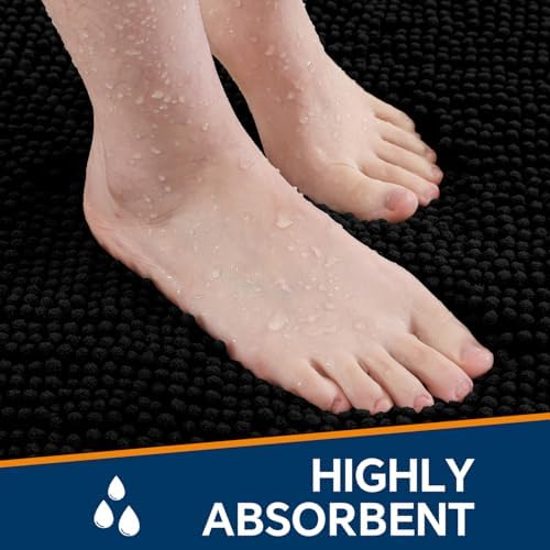 Chenille Bathroom Rug 36"x60" Black, Large Plush Bath Mat - Image 4