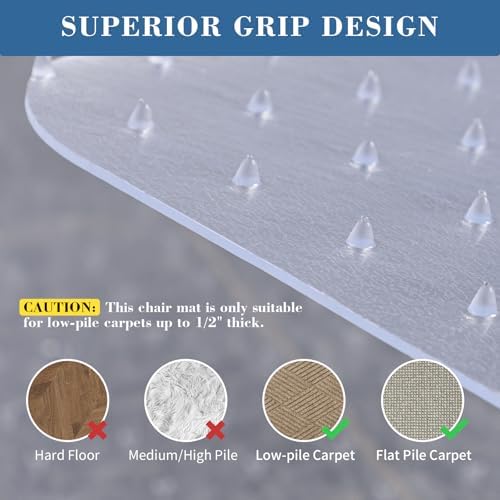 Tydle Chair Mat for Carpet, Non-Slip Computer Under Desk Plastic Floor Mat for - Image 3
