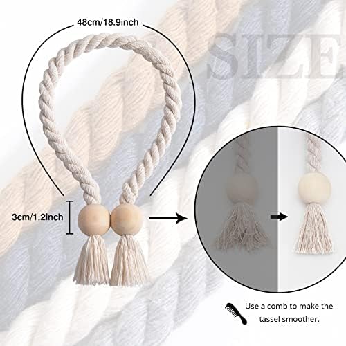 NICEEC 2 Pack Wooden Ball Magnetic Curtain Tiebacks Boho Home Decor Drape Tie - Image 4