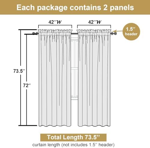Lecloud Leia White Sheer Curtains 72 Inches Long 2 Panels, Jacquard Texture - Image 3