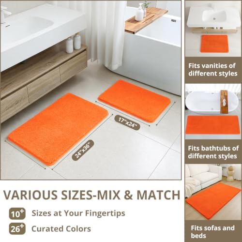 Polyester Bathroom Rug 24"x40" Orange, Non-Slip Soft Bath Mat - Image 3