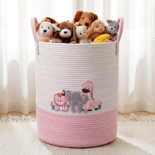 LemonRoad Pink Animals Laundry Hamper Large Cotton Rope Storage Basket by Unknown